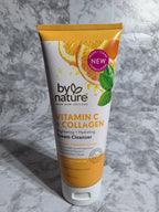 Tube of 'Byte from New Zealand' Vitamin C + Collagen cream cleanser on a marble surface