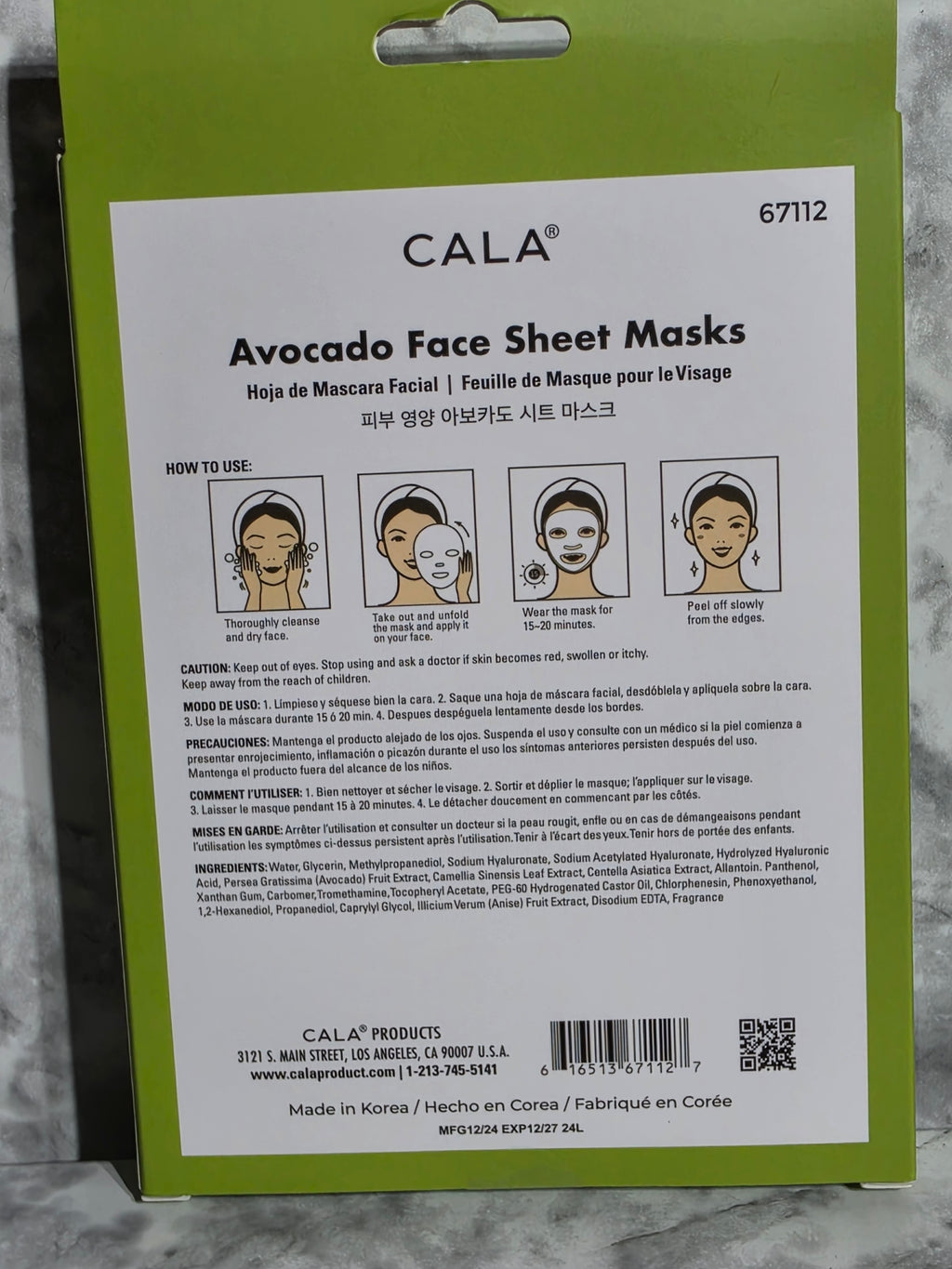 CALA Avocado Face Sheet Masks 5ct Hydrating K-Beauty
