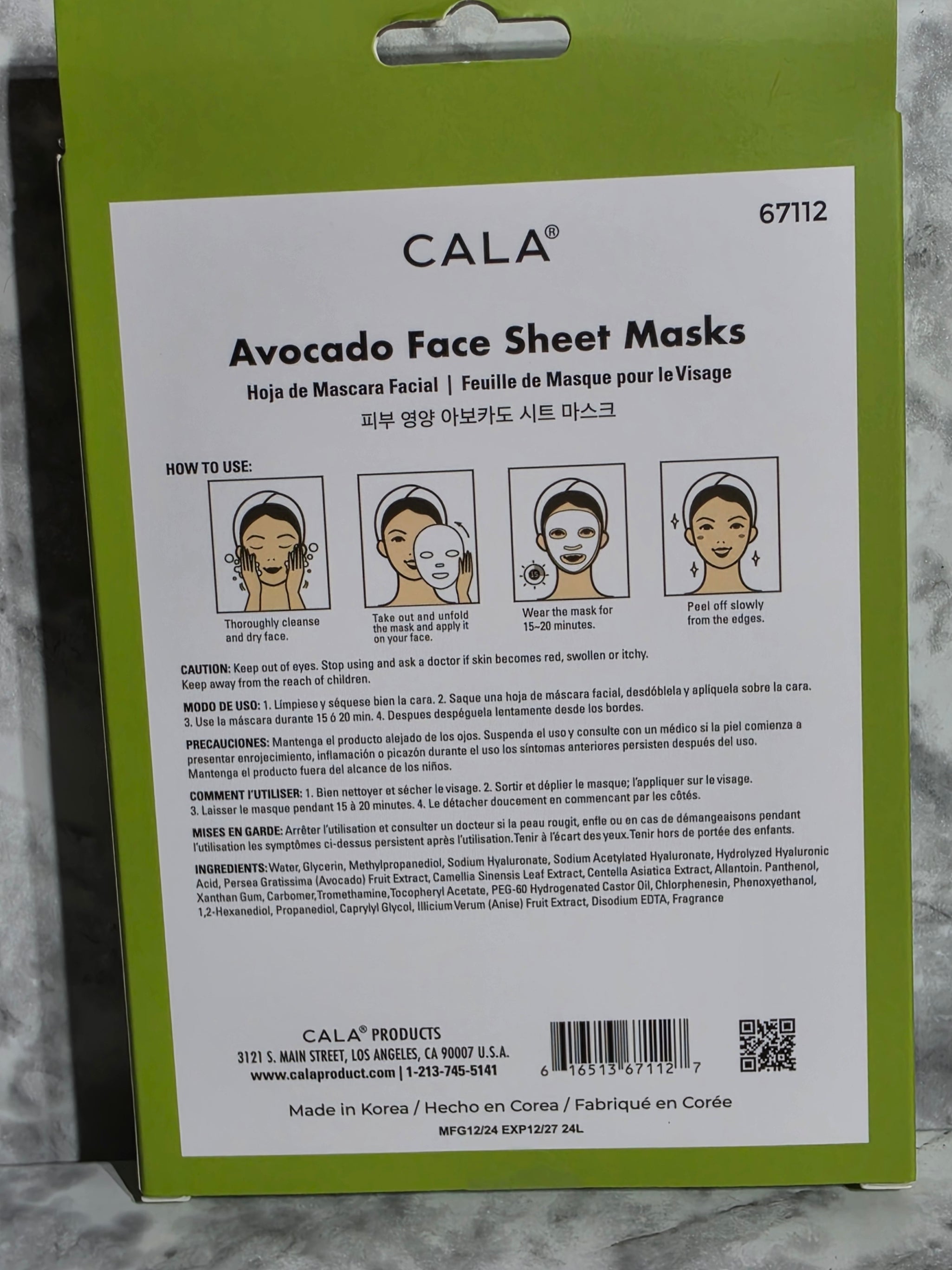 CALA Avocado Face Sheet Masks 5ct Hydrating K-Beauty
