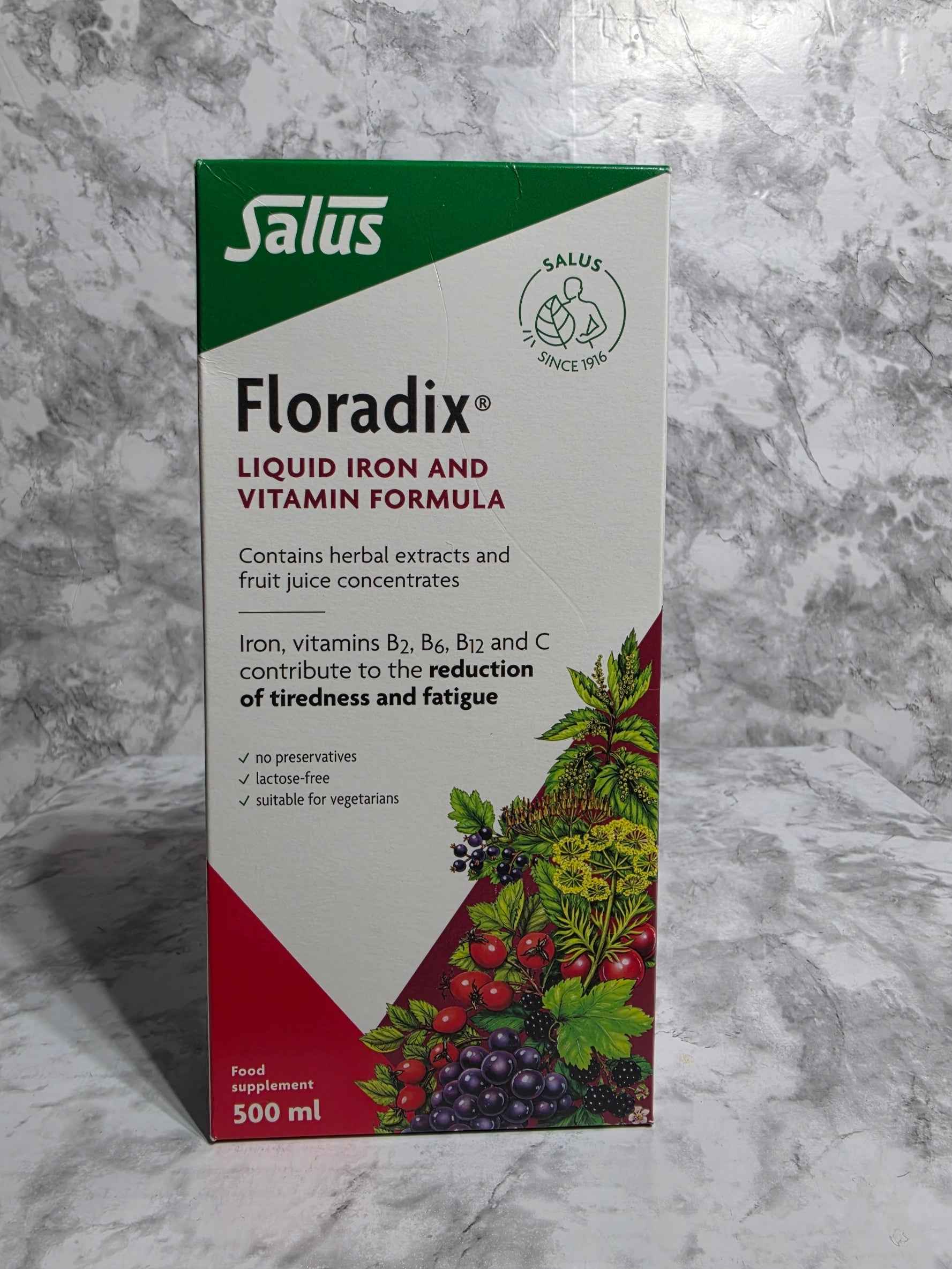 Salus Floradix Iron + Herbs Liquid Iron and Vitamin Formula, 500 ml
