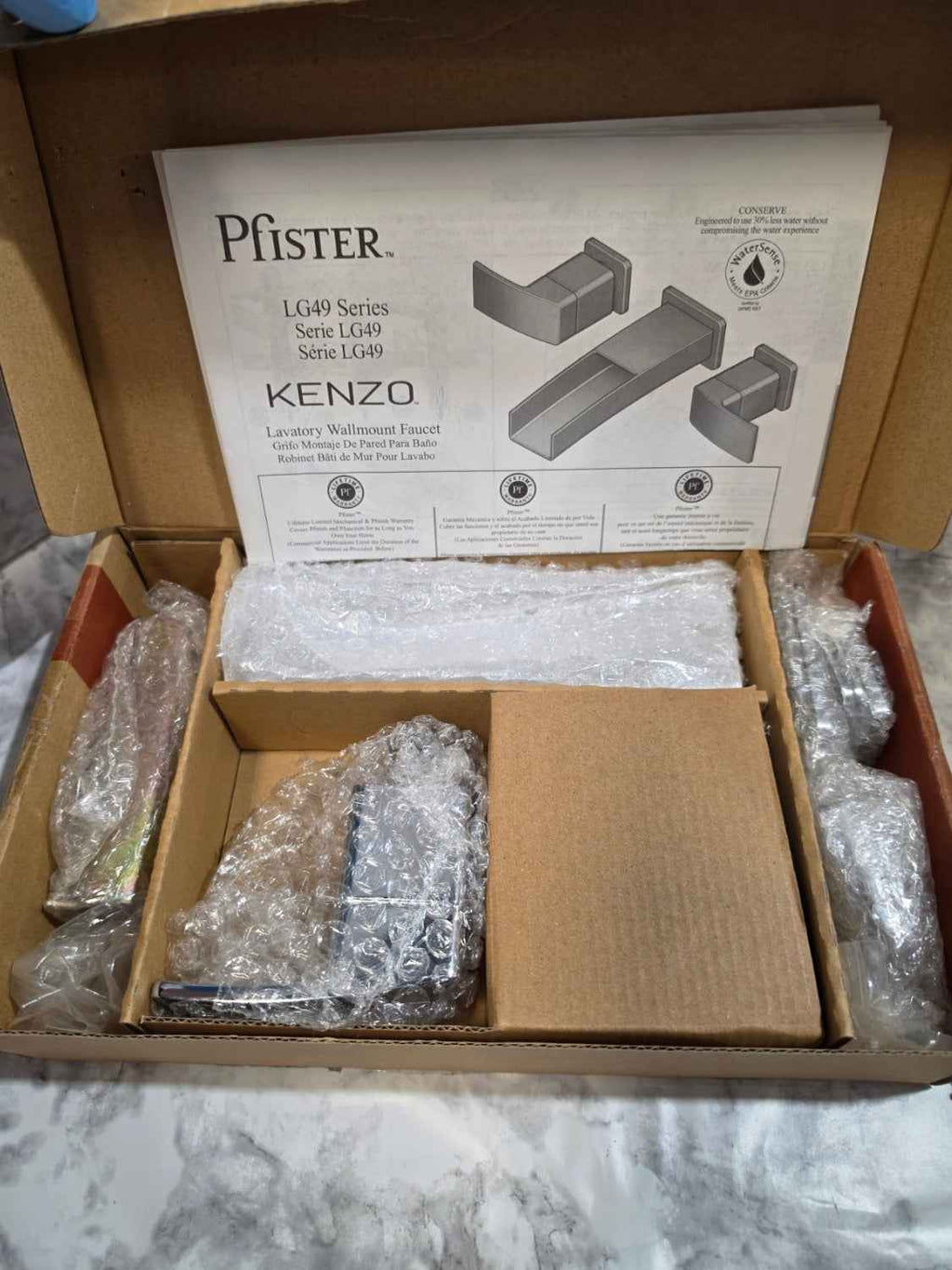 Pfister Kenzo 2-Handle Wall Mount Lavatory Faucet — Polished Chrome (LG49-DF1C)