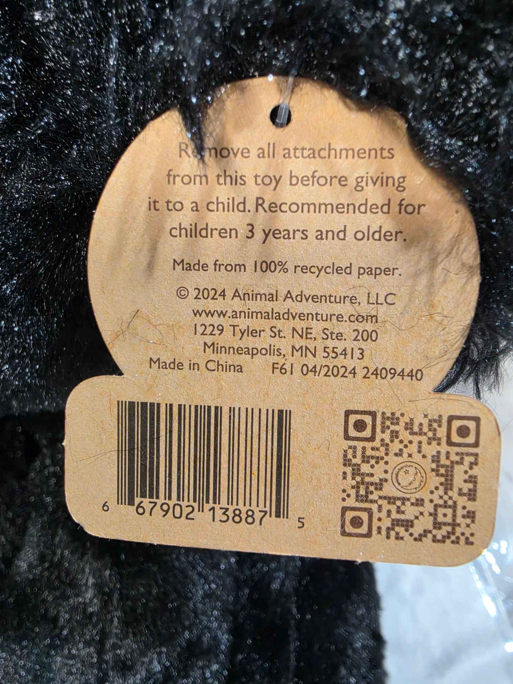 Animal Adventure Black Puppy Plush Toy w/ Adoption Certificate