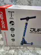 Box of a Droms scooter on a marble surface