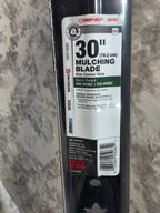 30-inch mulching blade with label on a tiled floor