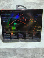 Gaming controller box with colorful LED lights on a gray surface