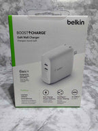 Belkin BOOST↑CHARGE 68W Dual USB-C GaN Wall Charger - White (NIB)