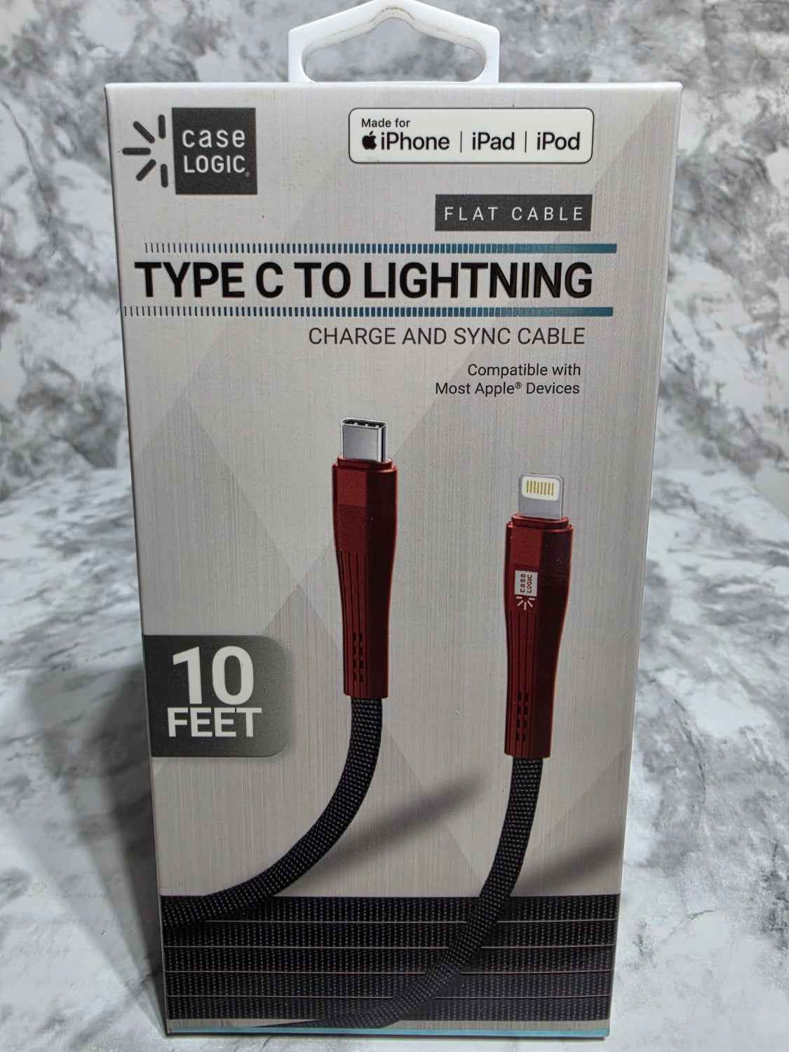 Case Logic 10ft USB-C to Lightning Flat Braided Cable — Red