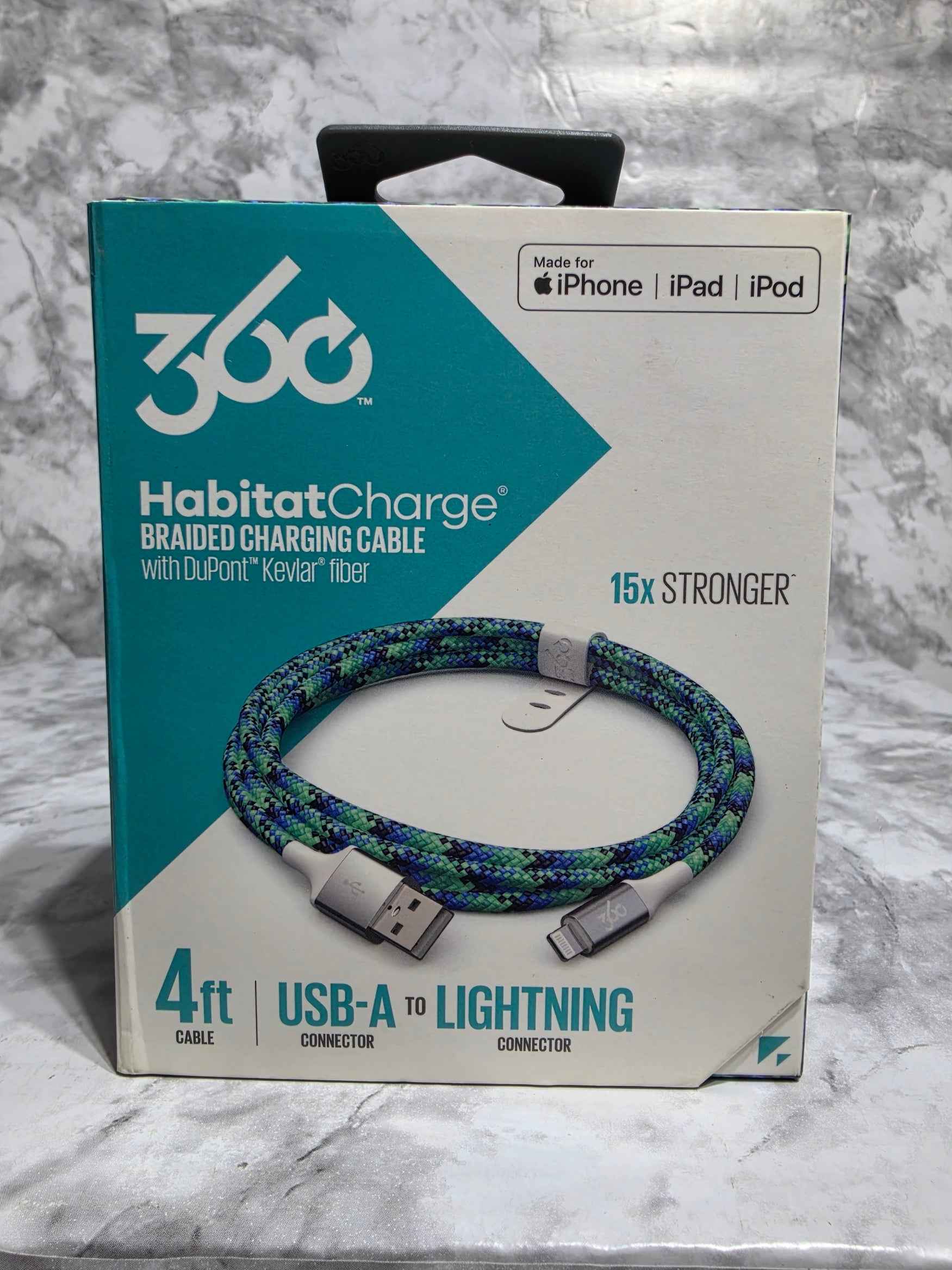 360 Electrical HabitatCharge 4ft USB-A to Lightning Braided Cable — Choose Color