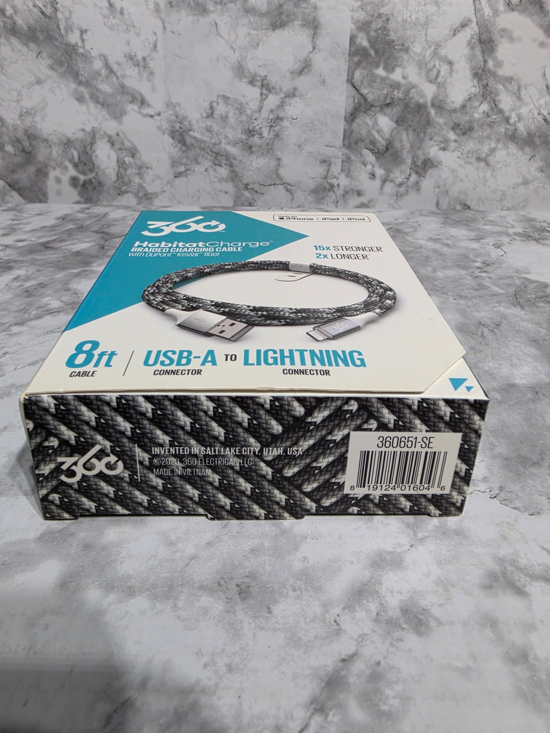 360 Electrical HabitatCharge 8ft USB-A to Lightning Braided Cable — Choose Color