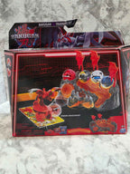 Actual stocked Bakugan Training Set Titanium Dragonoid retail carton, ages 6+, with creases and edge wear visible; box artwork shows additional figures sold separately.