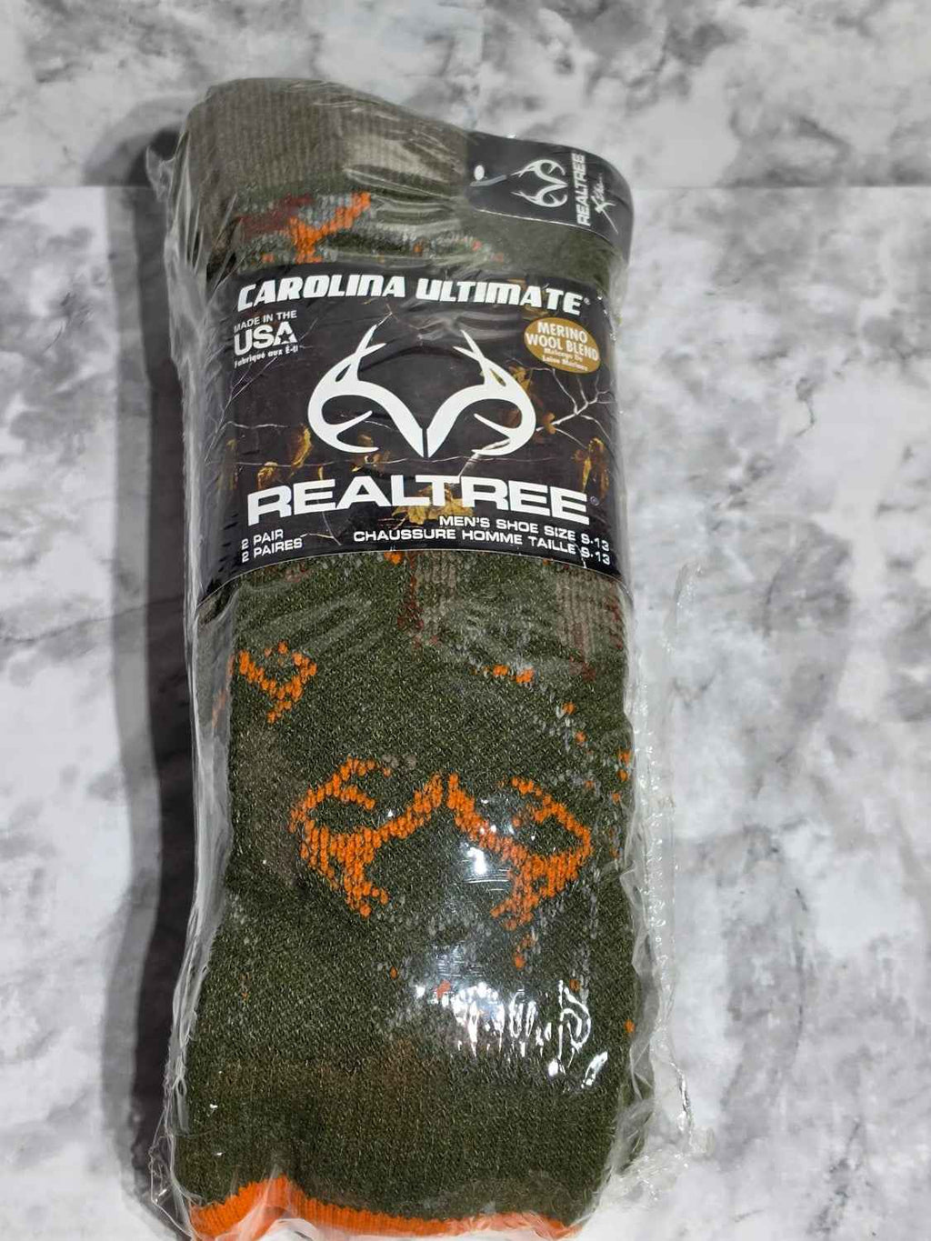 Carolina Ultimate Realtree Men's Merino Wool Blend Socks - 2-Pack, Size 9-13 (New)
