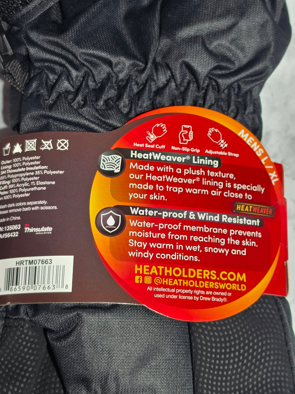 Heat Holders Men's Performance Thermal Gloves - Black, Size L/XL (New)