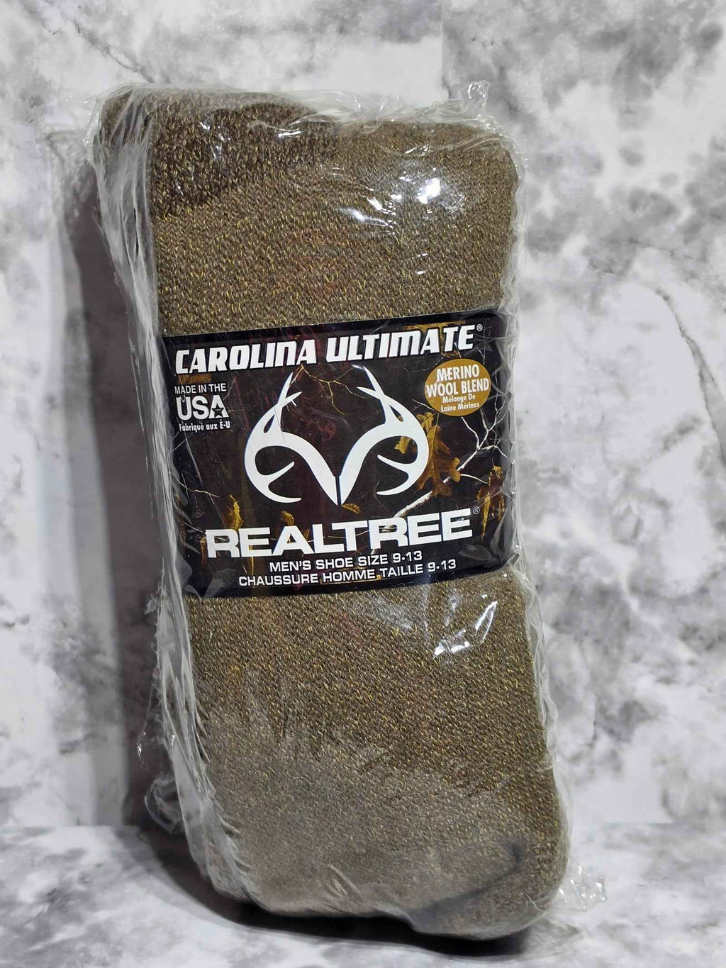 Carolina Ultimate Realtree Men's Merino Wool Blend Socks - 2-Pack, Earth Brown, Size 9-13 (New)