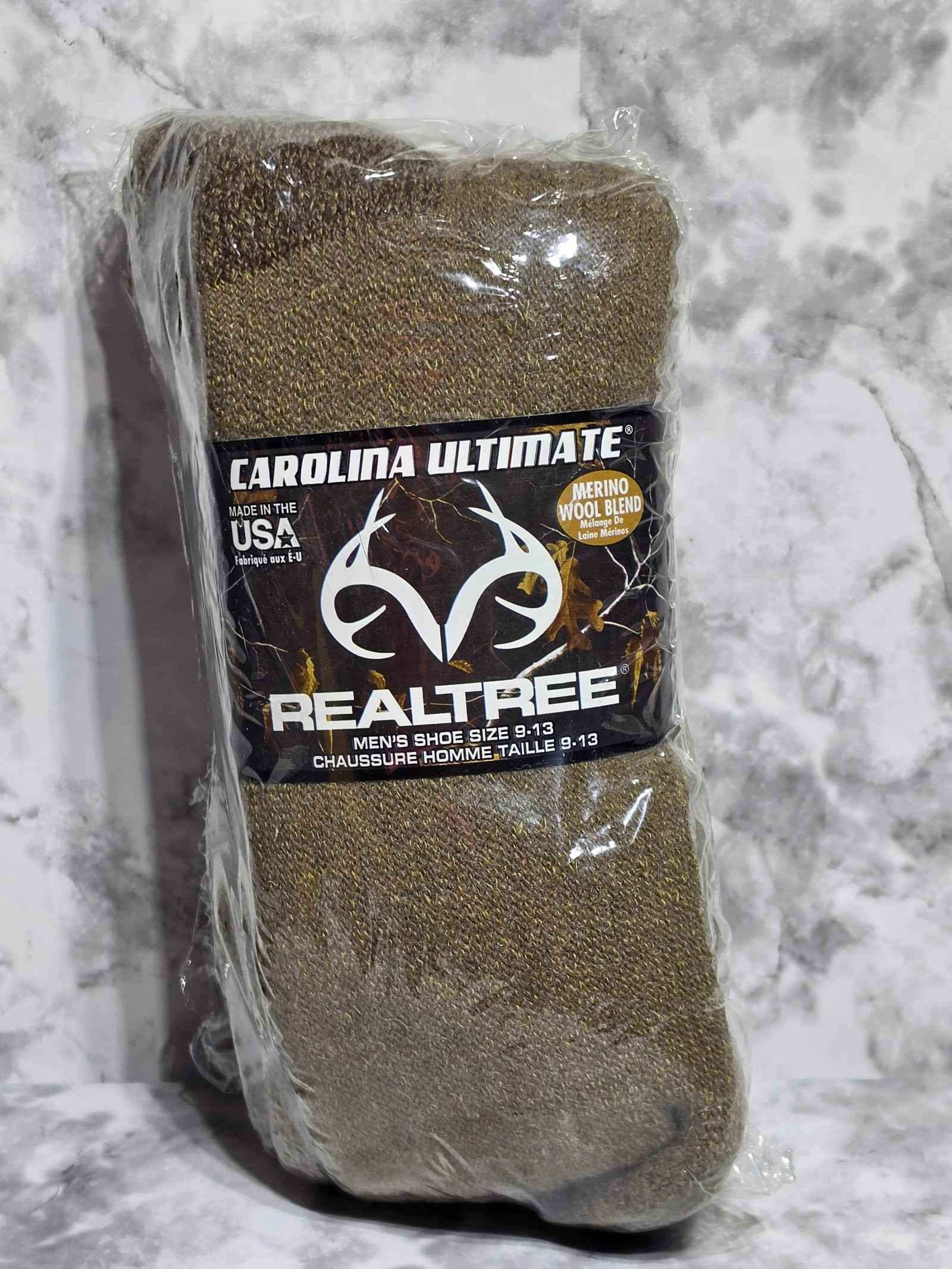 Carolina Ultimate Realtree Men's Merino Wool Blend Socks - 2-Pack, Earth Brown, Size 9-13 (New)