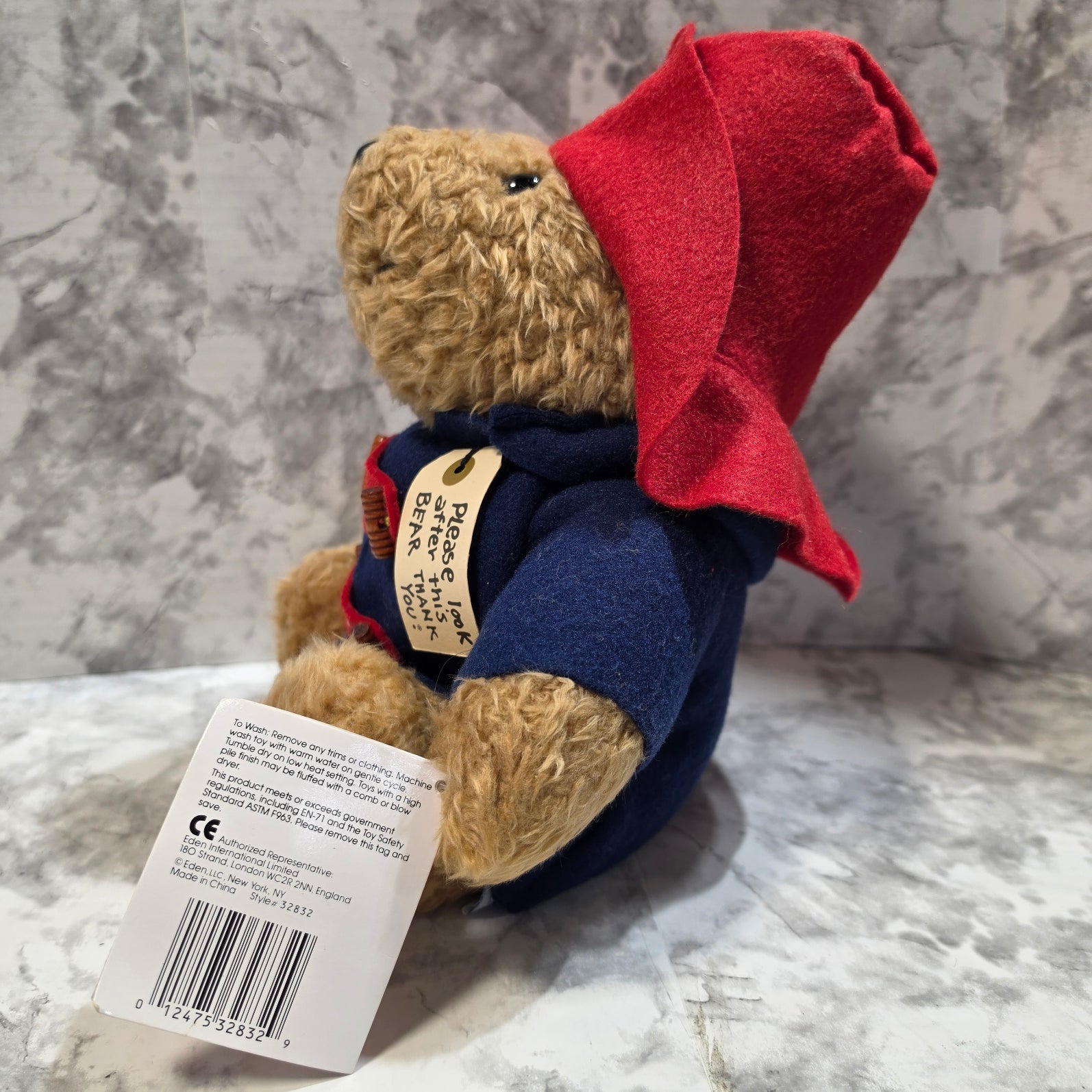 Eden Toys Classic Paddington Bear Plush - Blue Duffle Coat & Red Hat, 9" (NWT)