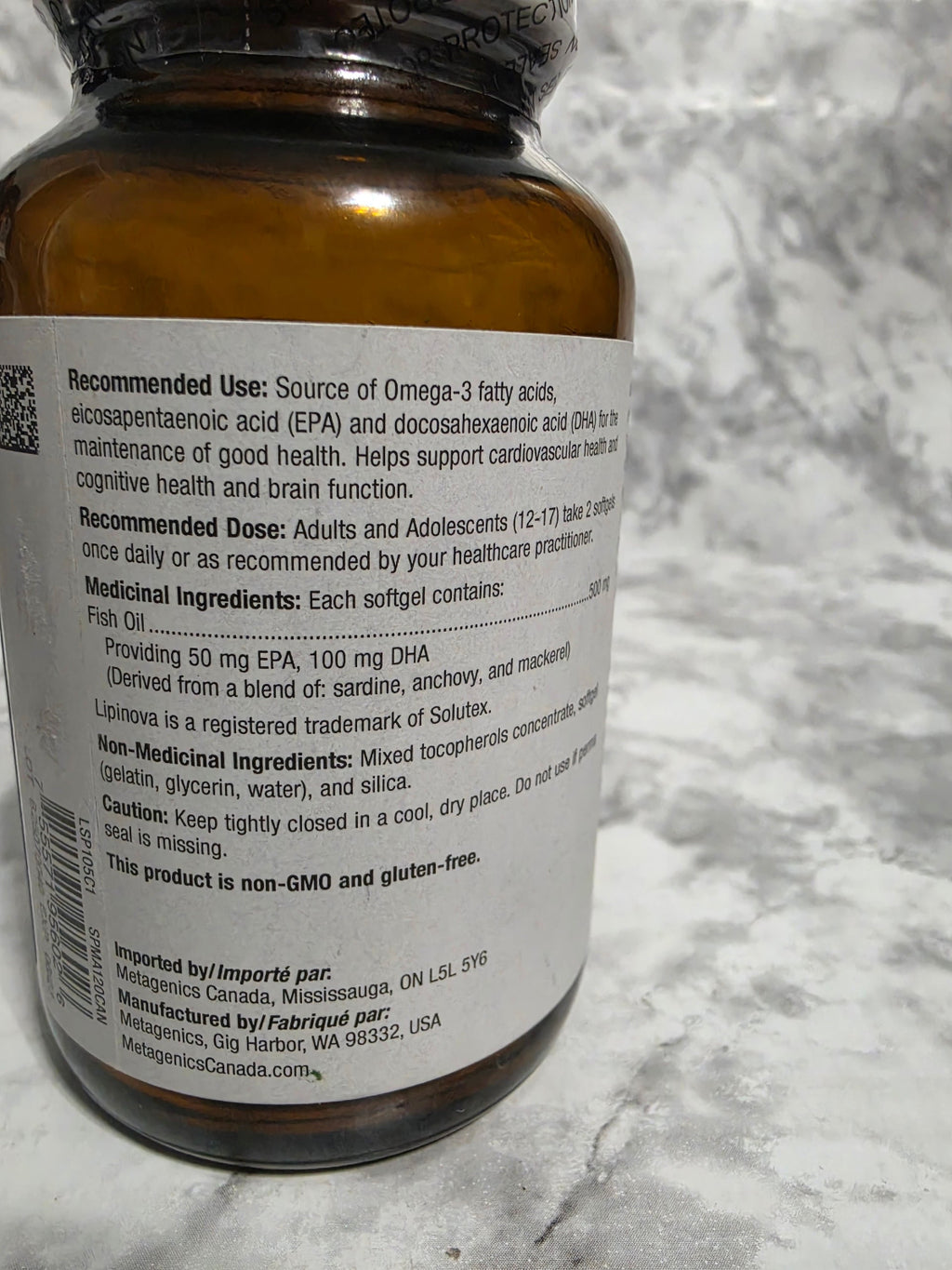 Bottle with a label on a textured surface