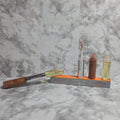 Set of makeup brushes on a marble surface