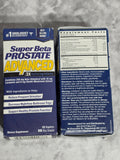 Two boxes of Super Beta Prostate Advanced 3X dietary supplement on a gray surface.
