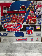 Actual stocked product photo of Hasbro Guess Who? NFL Edition board game box with visible shelf wear.