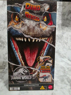 Jurassic World dinosaur toy packaging on a marble surface