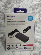 Targus laptop charger packaging on a marble surface