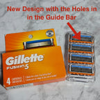Gillette Fusion5 new-design four-count package and tray with openings in orange guard