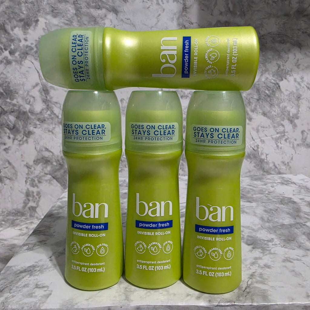 Ban Powder Fresh Invisible Roll-On Antiperspirant 4-Pack - real product photo