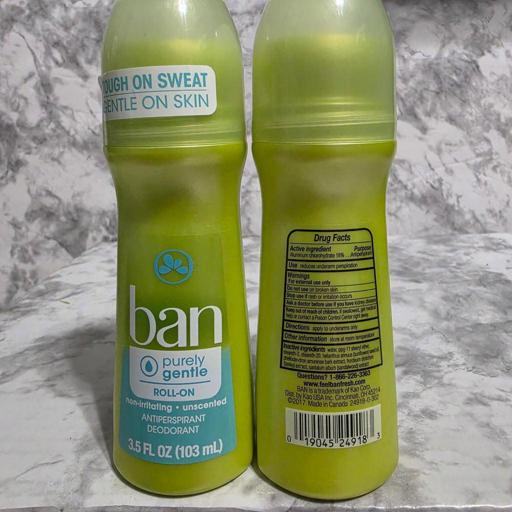 Ban Purely Gentle Roll-On Antiperspirant 2-Pack - real product photo front and back