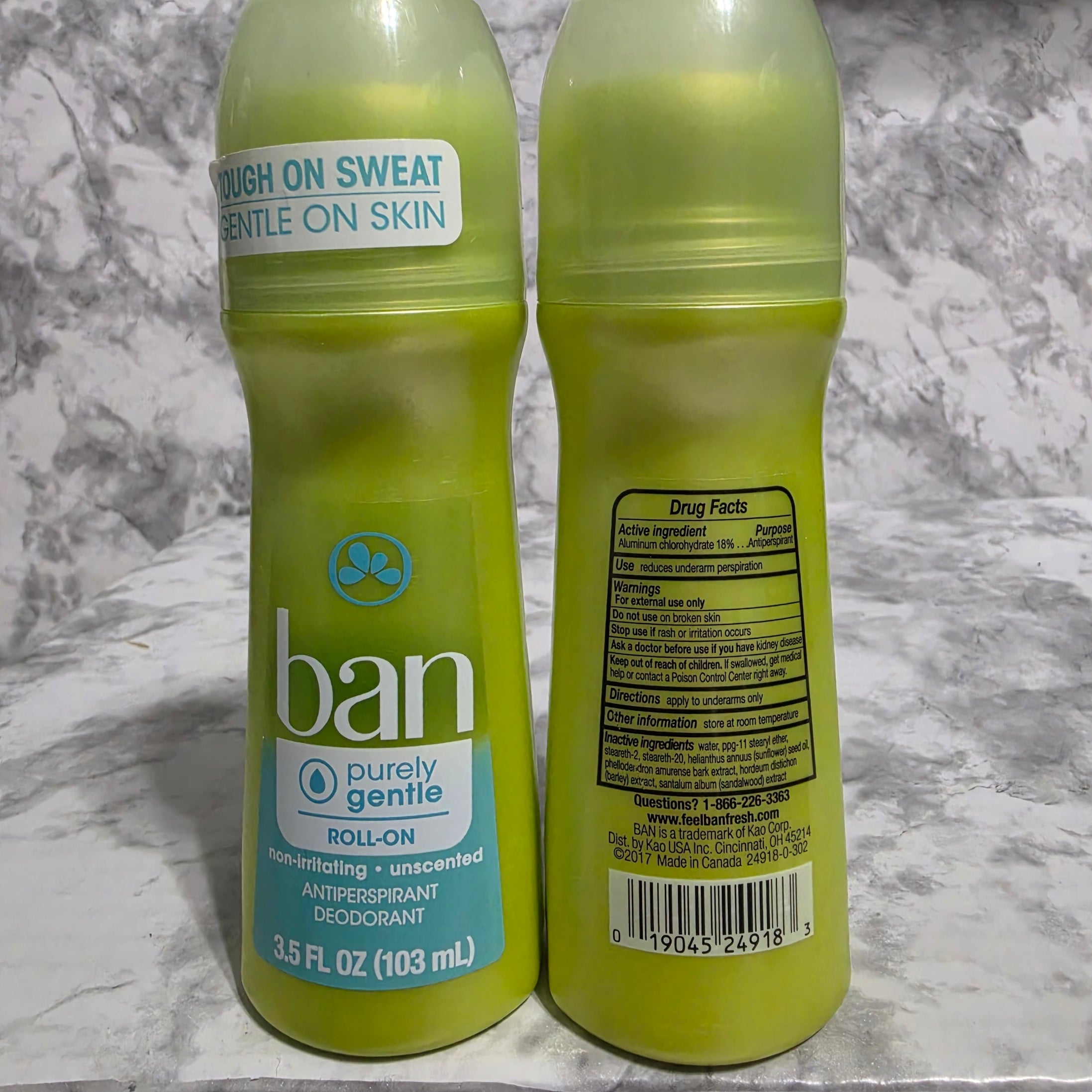 Ban Purely Gentle Roll-On Antiperspirant 2-Pack - real product photo front and back