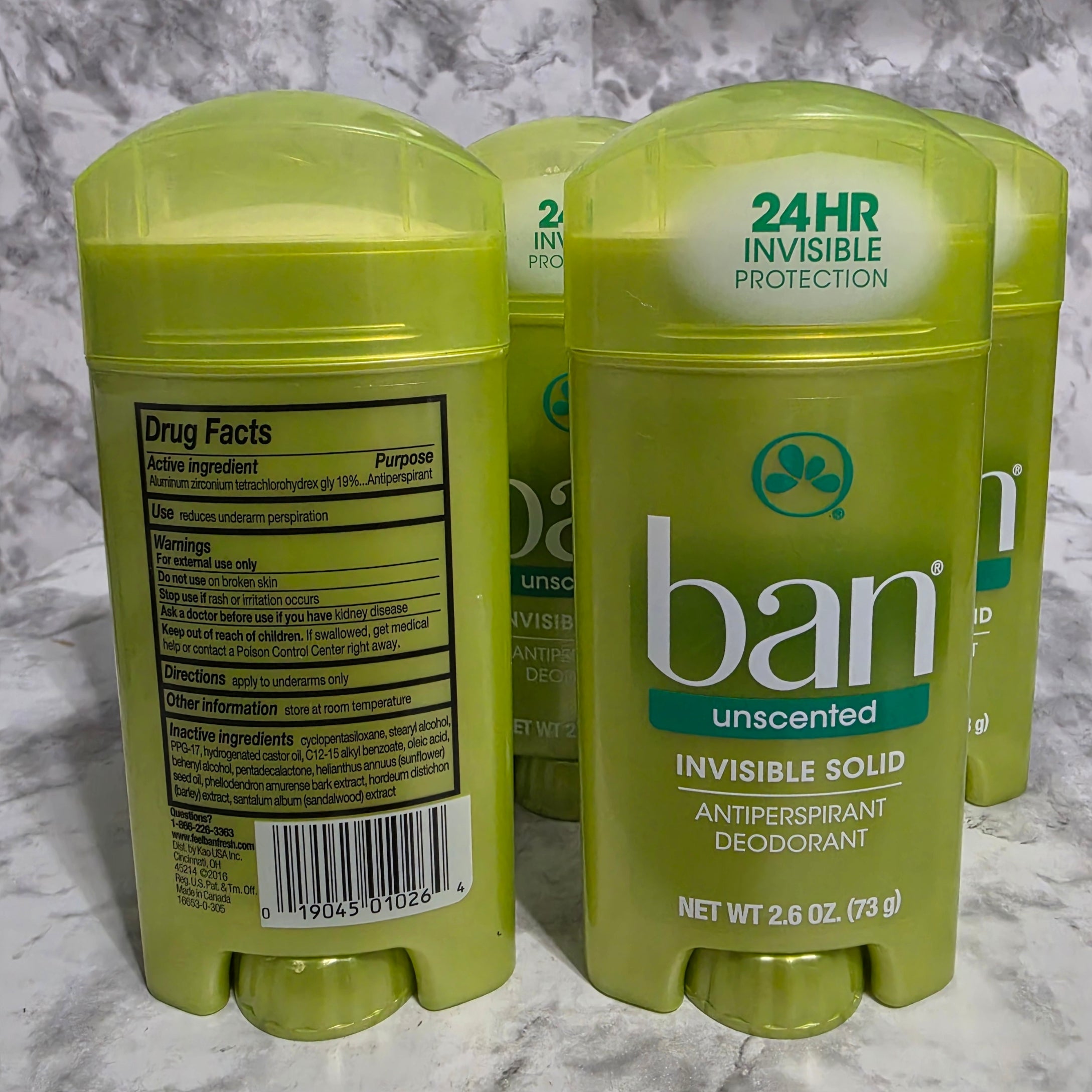 Ban Unscented Invisible Solid Antiperspirant 5-Pack - real product photo front and back