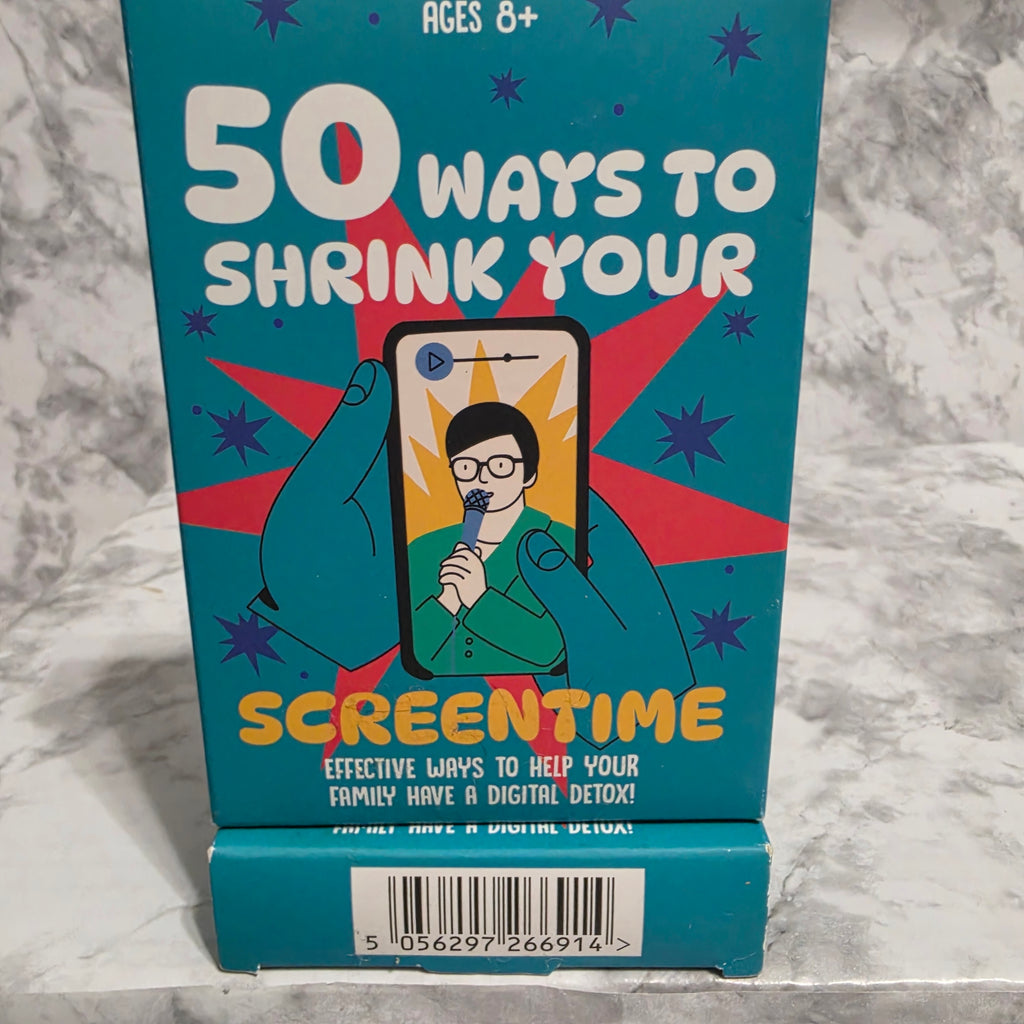 Professor Puzzle 50 Ways to Shrink Your Screentime Card Game - front of teal box