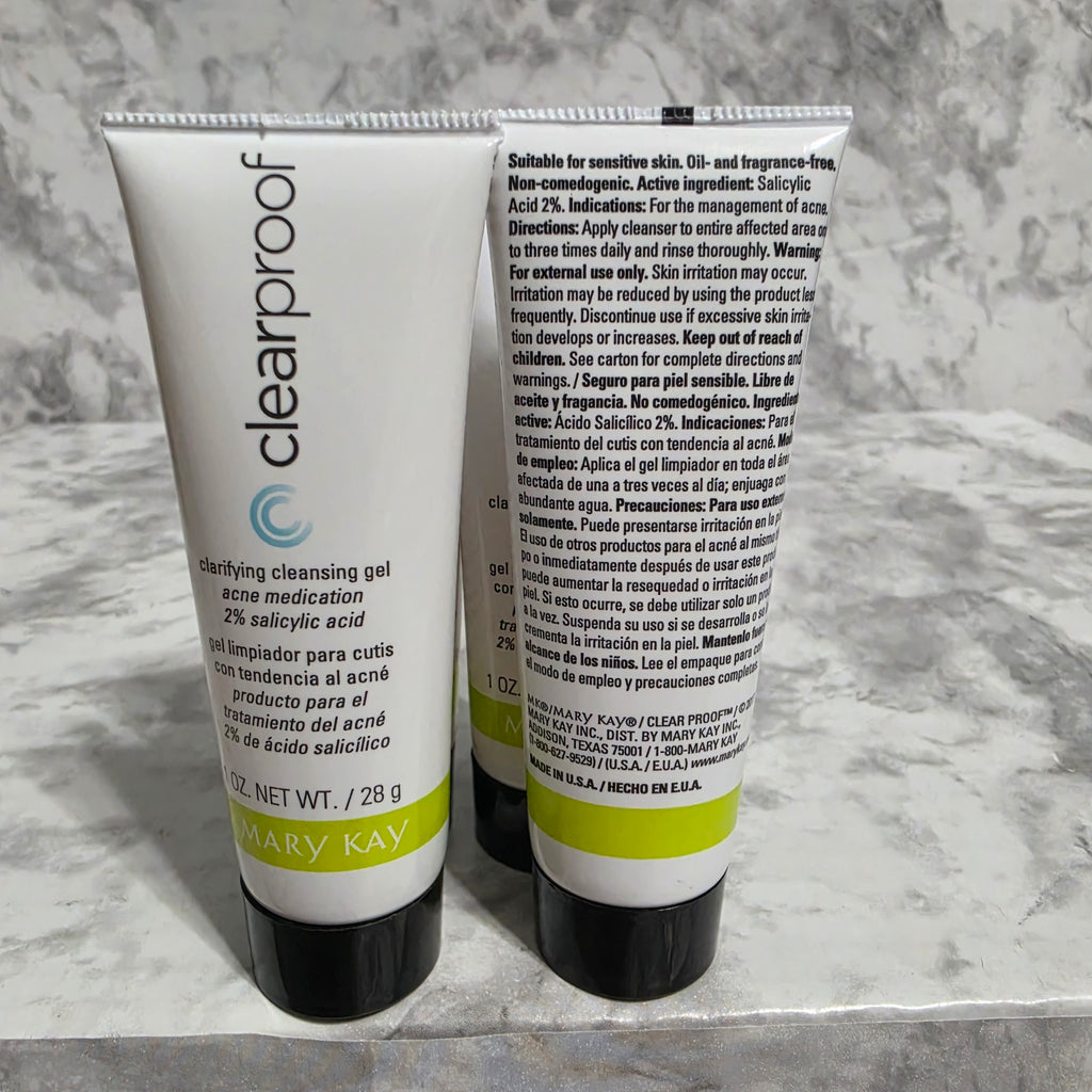 Mary Kay Clear Proof Clarifying Cleansing Gel 4-Pack - 1 oz tubes front and back view
