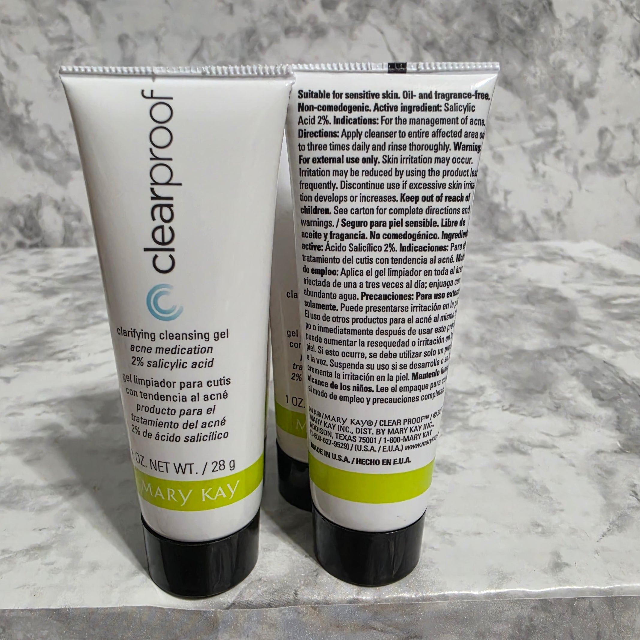 Mary Kay Clear Proof Clarifying Cleansing Gel 4-Pack - 1 oz tubes front and back view