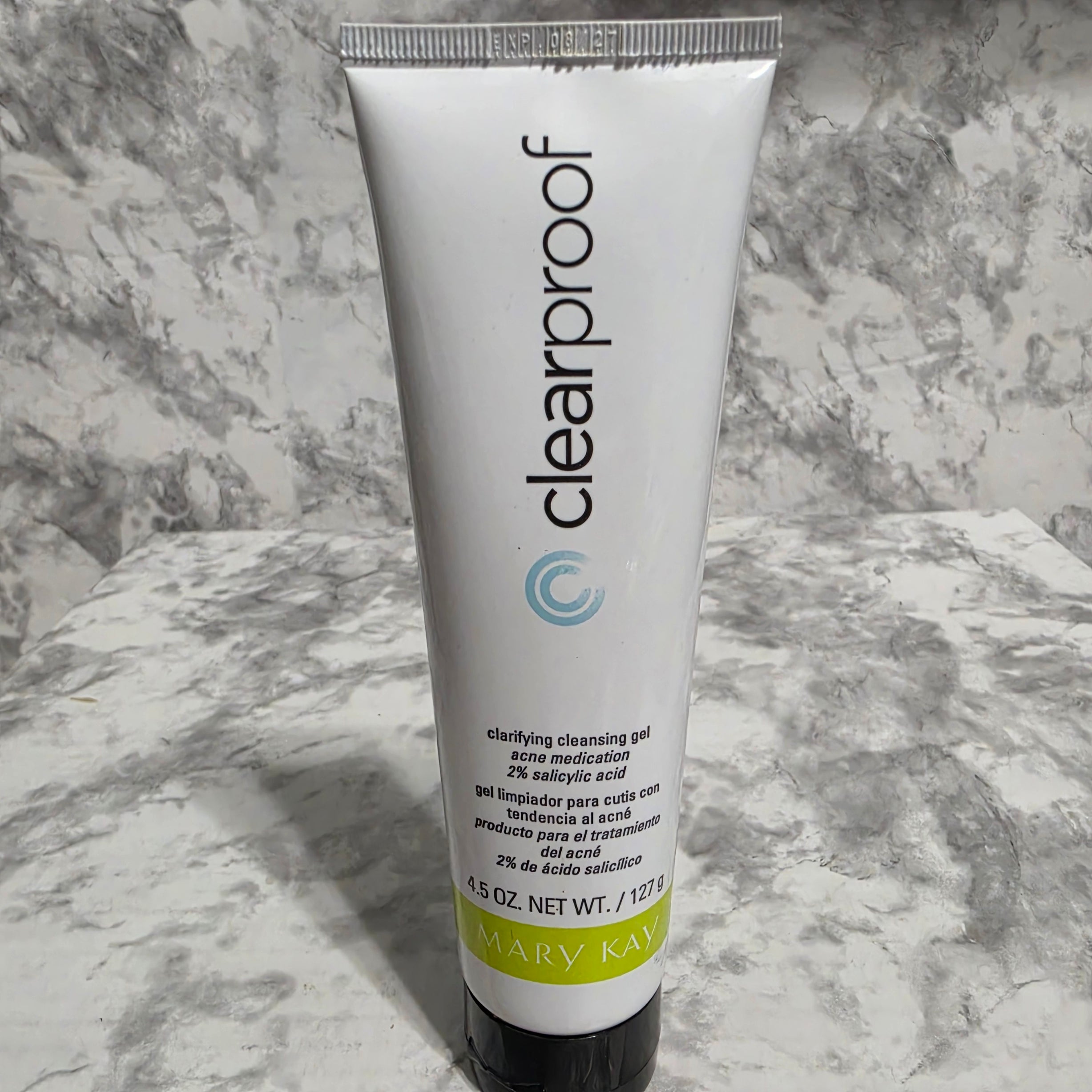 Mary Kay Clear Proof Clarifying Cleansing Gel 4.5 oz - front view on marble