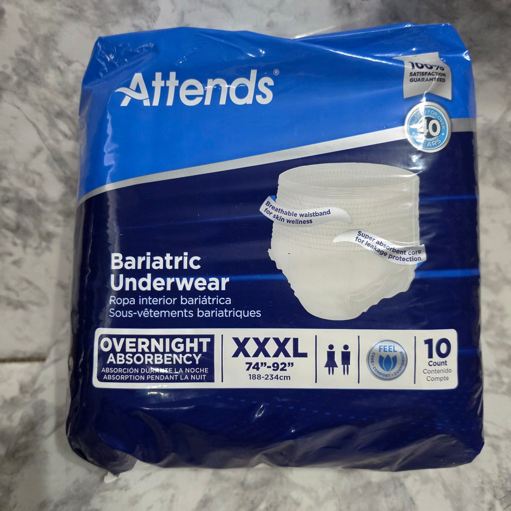 Attends Bariatric Underwear Overnight Absorbency XXXL 10 Count - sealed original package