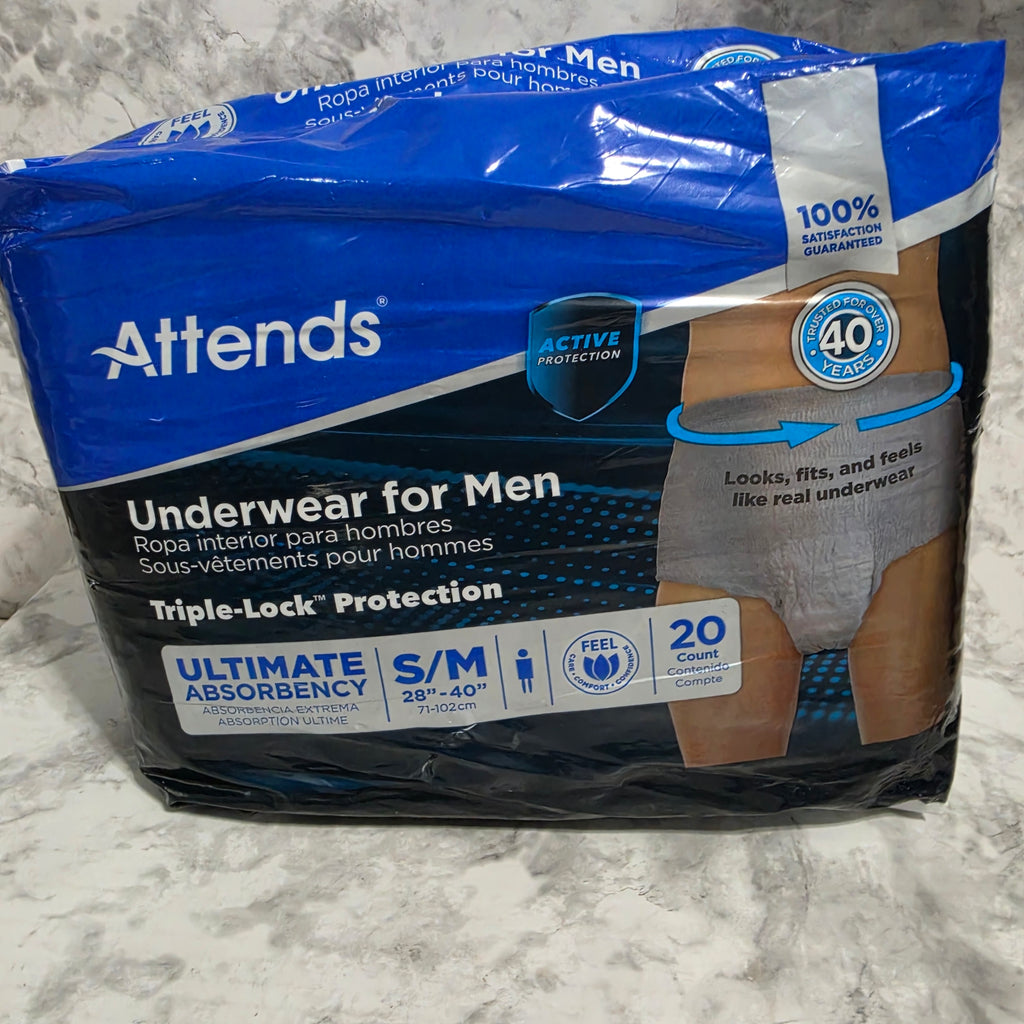 Attends Men's Underwear Ultimate Absorbency S/M 20 Count - sealed original package