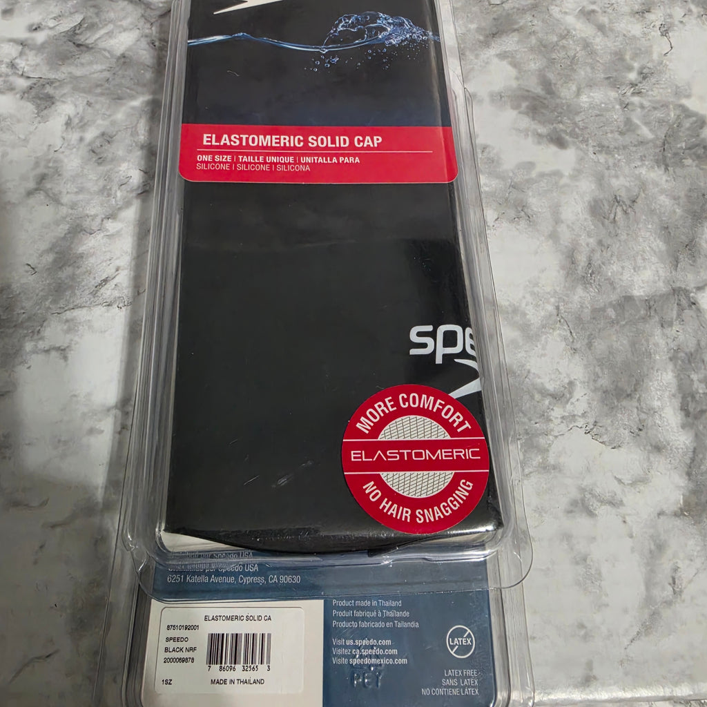 Speedo Elastomeric Solid Silicone Swim Cap Black - new sealed in original clamshell packaging