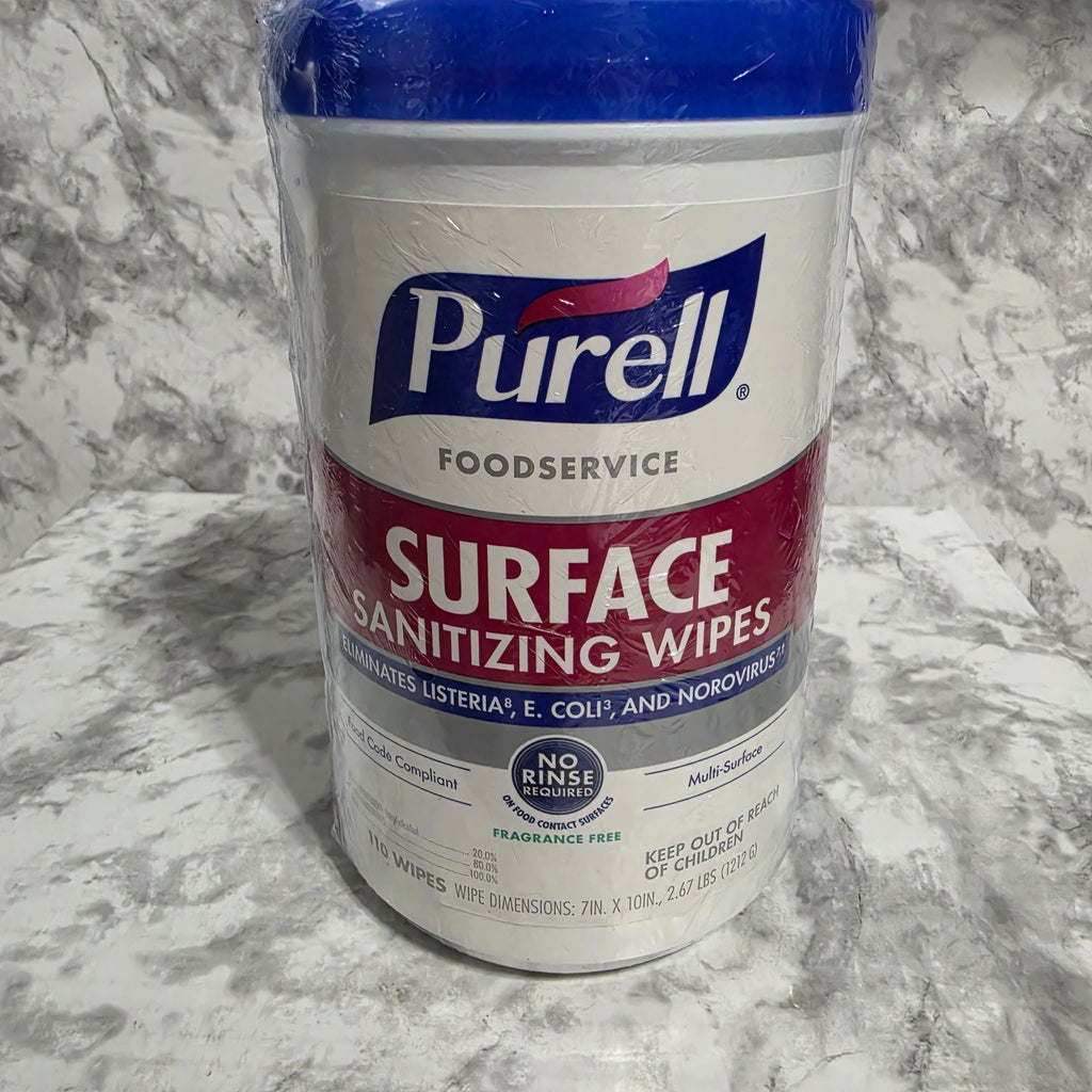 Purell Foodservice Surface Sanitizing Wipes 110 Count canister - new sealed with original foil seal and secondary shrink wrap