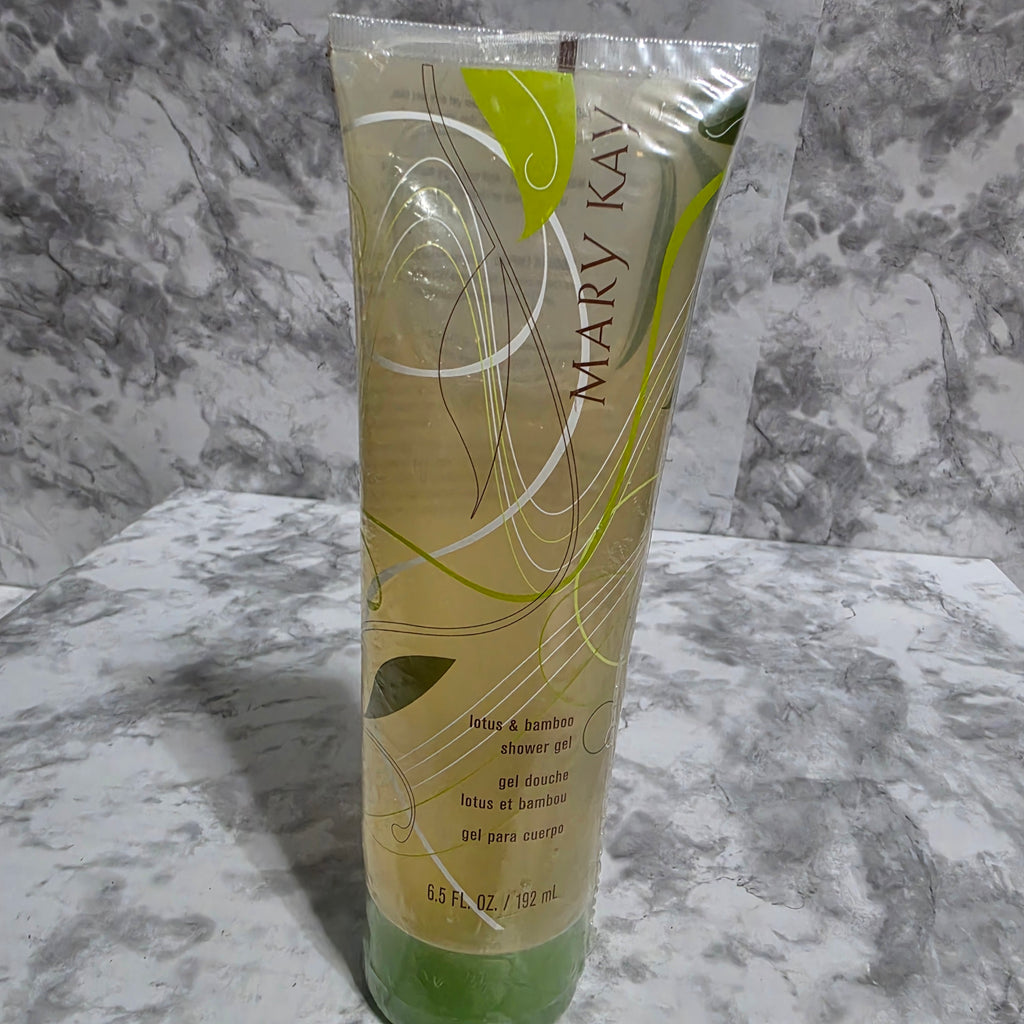 Mary Kay Lotus and Bamboo Shower Gel 6.5 fl oz factory sealed in original plastic wrap on marble surface