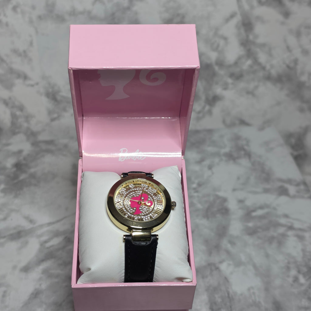 Barbie BAR5021BU crystal silhouette analog wristwatch in official pink gift box with white display pillow