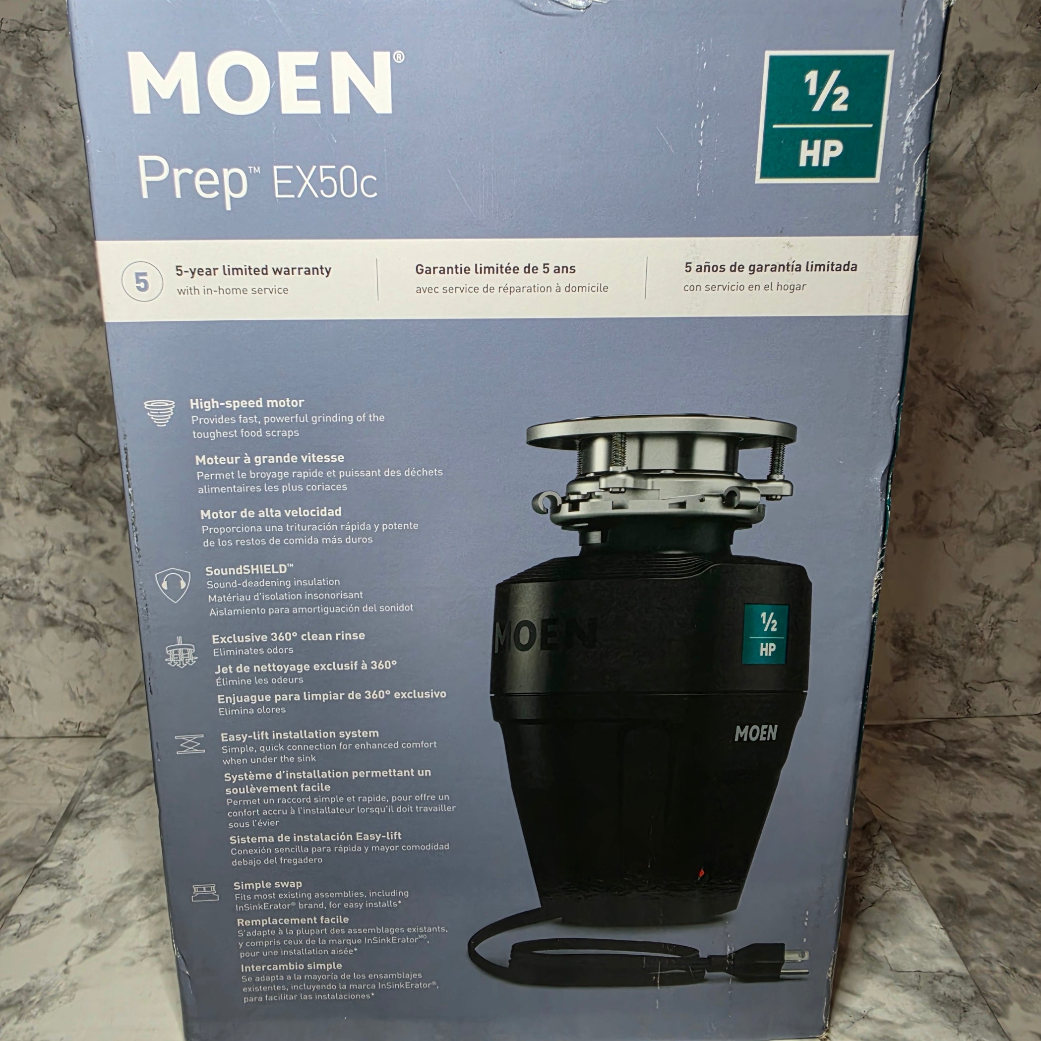 Moen Prep EX50c 1/2 HP continuous feed garbage disposal new in original retail box