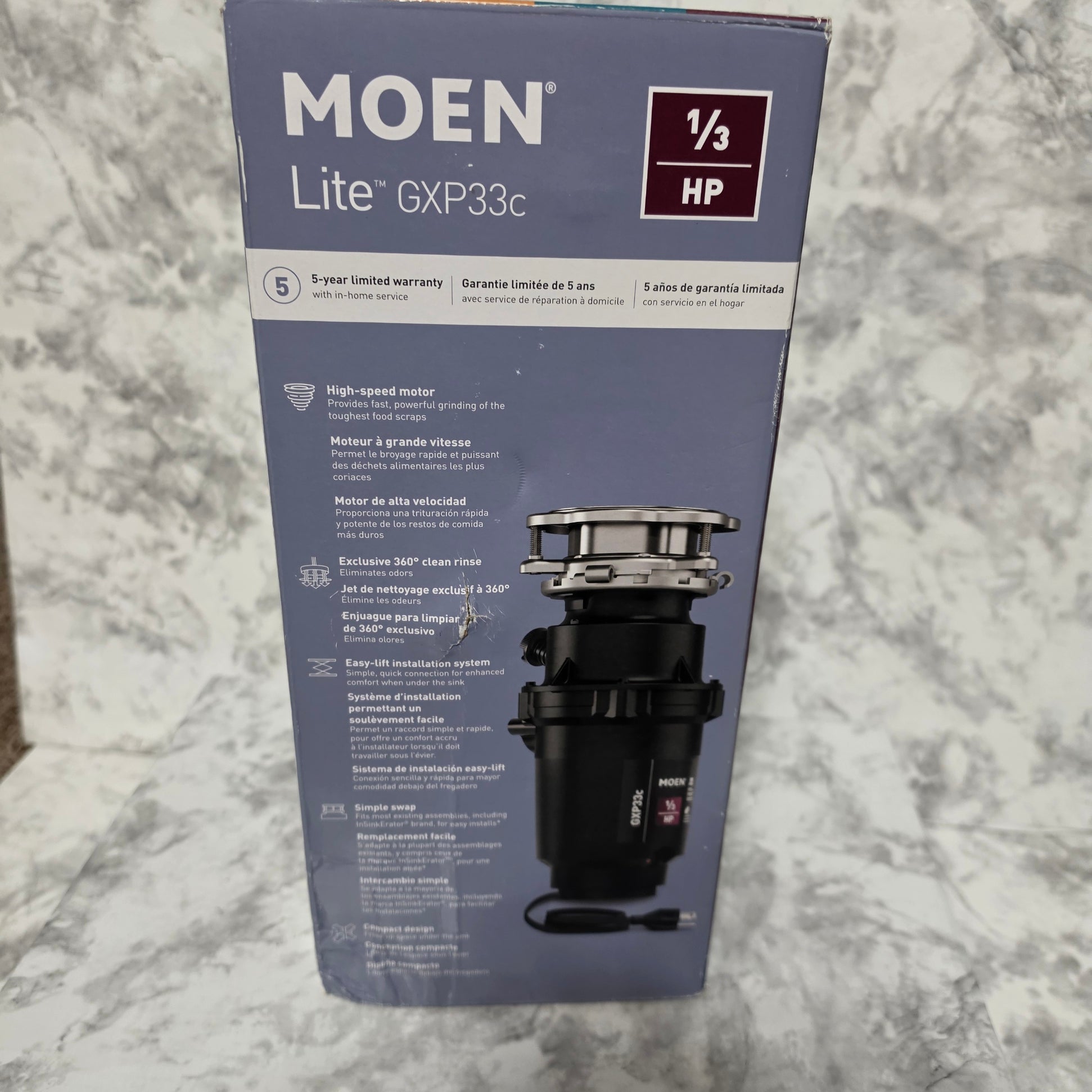 Moen Lite GXP33c 1/3 HP continuous feed garbage disposal new in original retail box