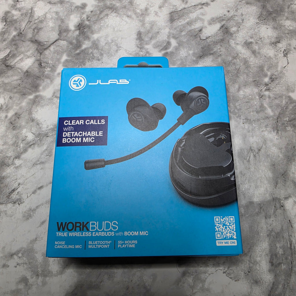 JLab WorkBuds True Wireless Earbuds with Detachable Boom Mic - new in box, black
