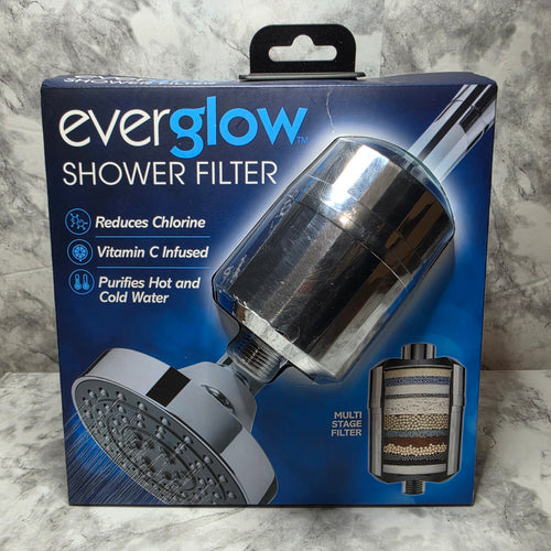 Everglow Multi-Stage Shower Filter 1640C – new in original retail box, chrome finish, Vitamin C infused