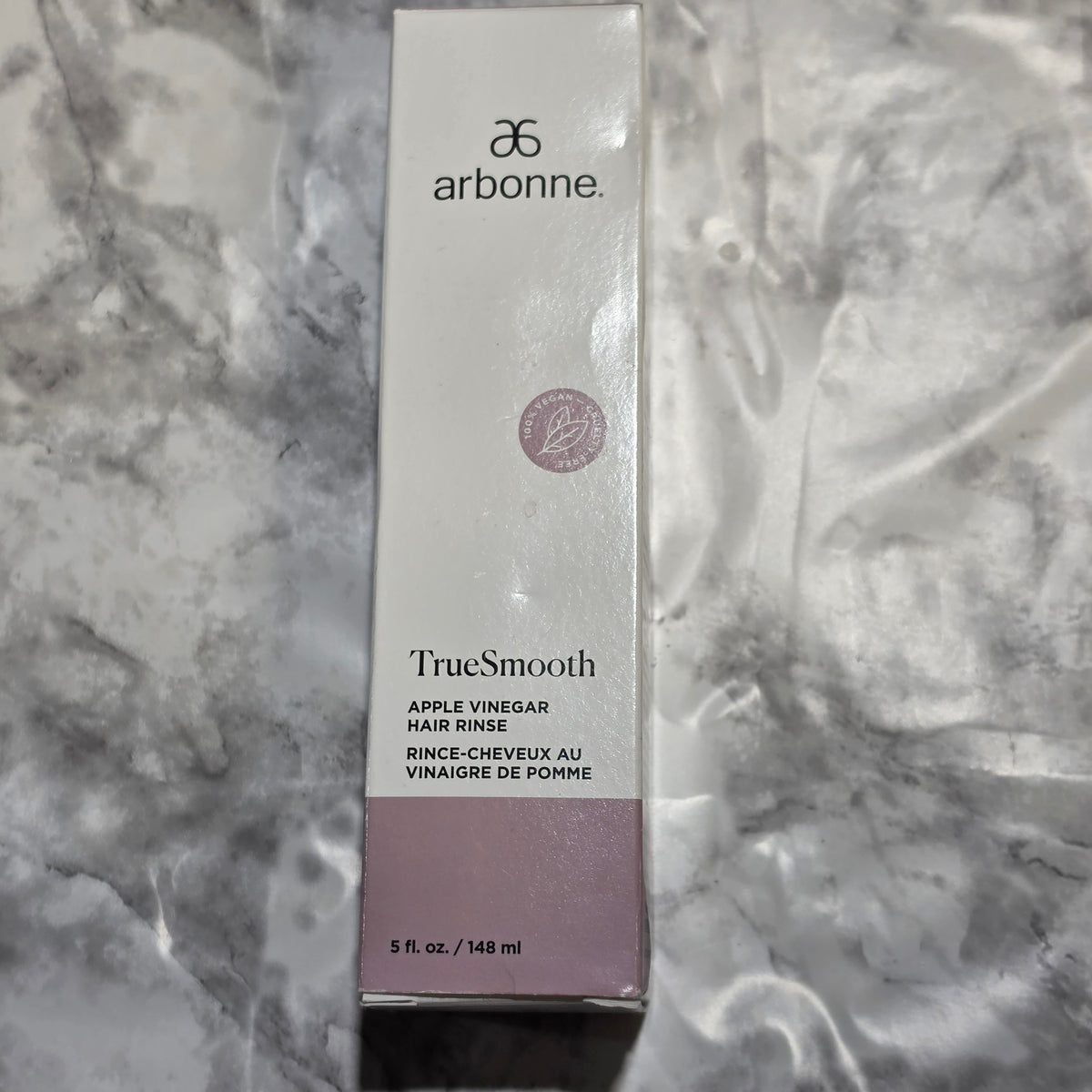 Actual stocked Arbonne TrueSmooth Apple Vinegar Hair Rinse 5 fl oz boxed product photo