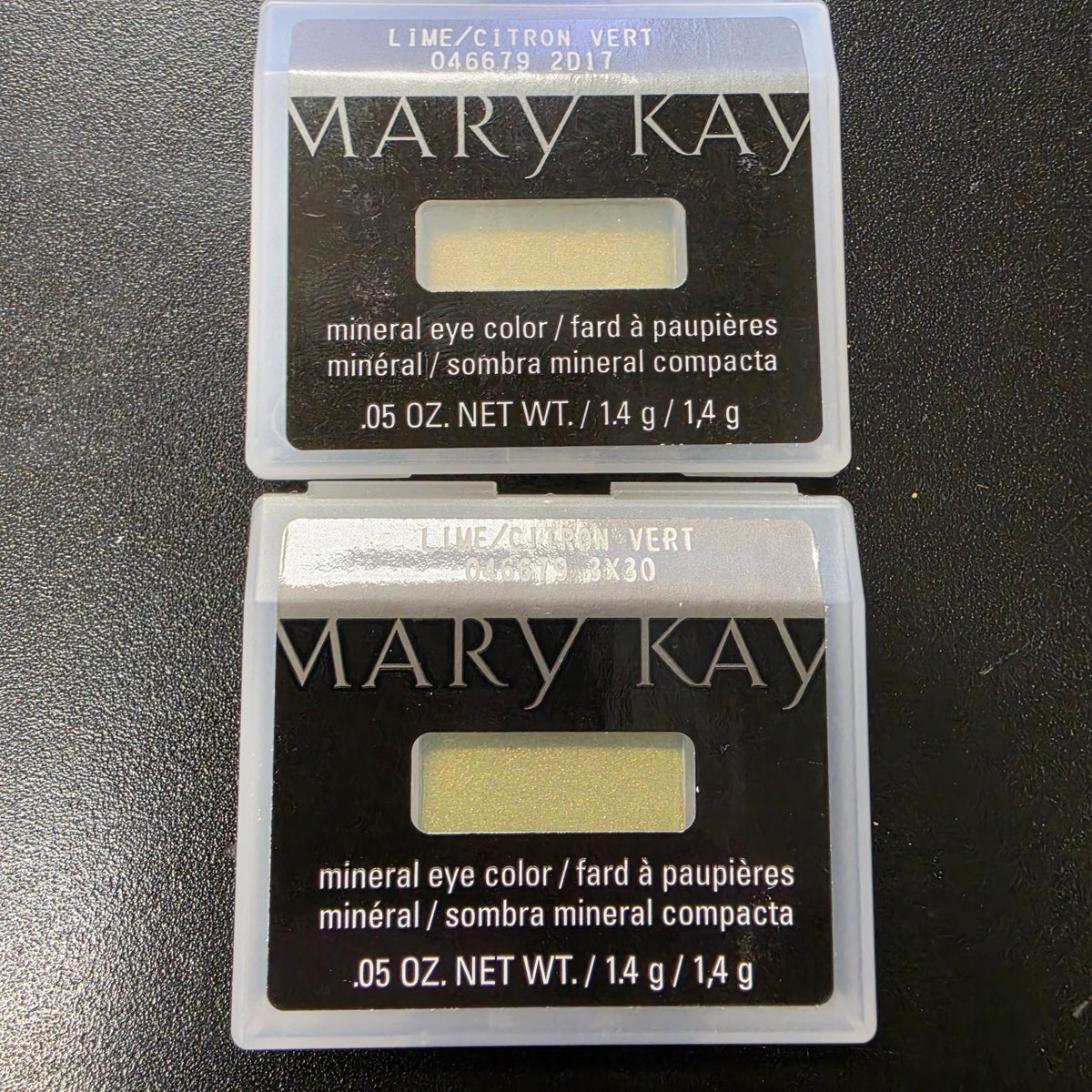 2 photographed Mary Kay Lime Mineral Eye Color refill cases; each order contains one