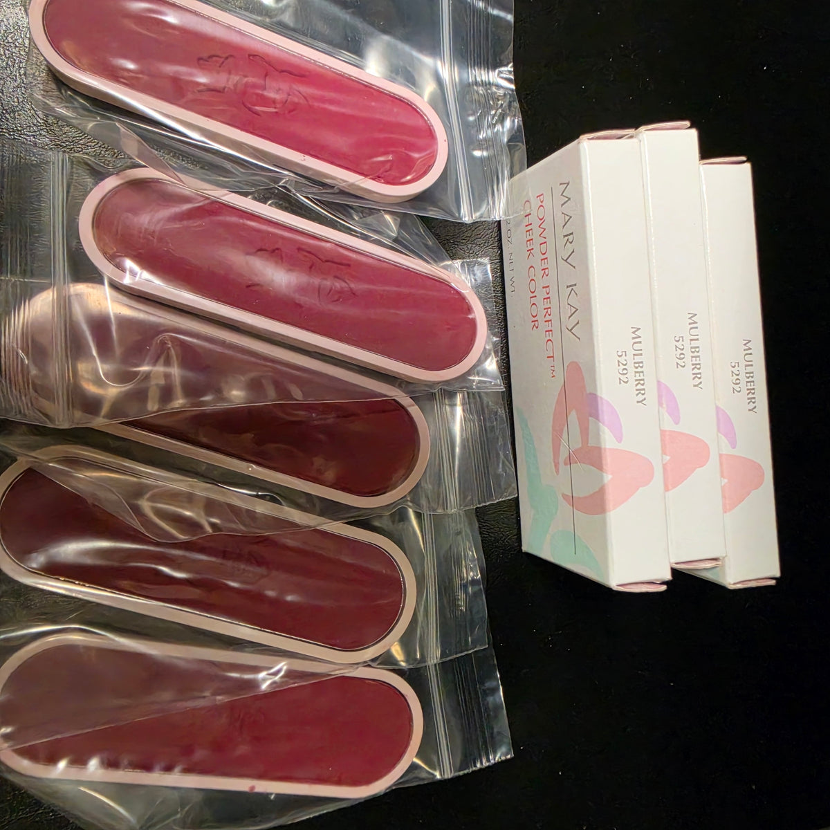 Mary Kay Powder Perfect Mulberry 5292 blush refill pans with original packaging