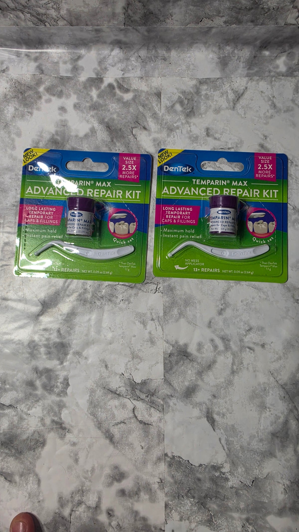 Actual stocked DenTek Temparin Max Advanced Dental Repair Kit 2-pack cards sealed