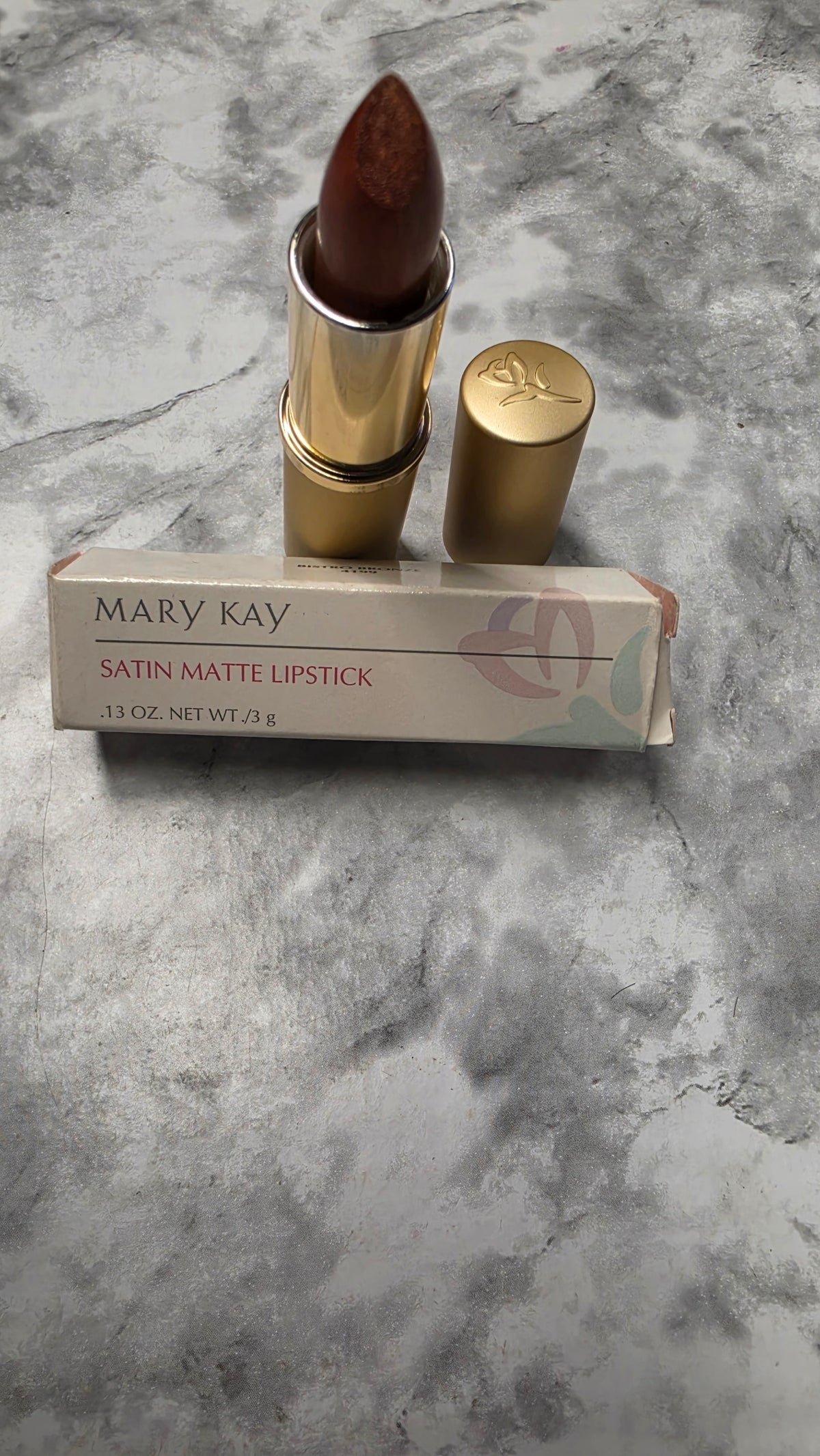 Actual stocked Mary Kay Satin Matte Lipstick Bistro Bronze 4199 tube with retail box