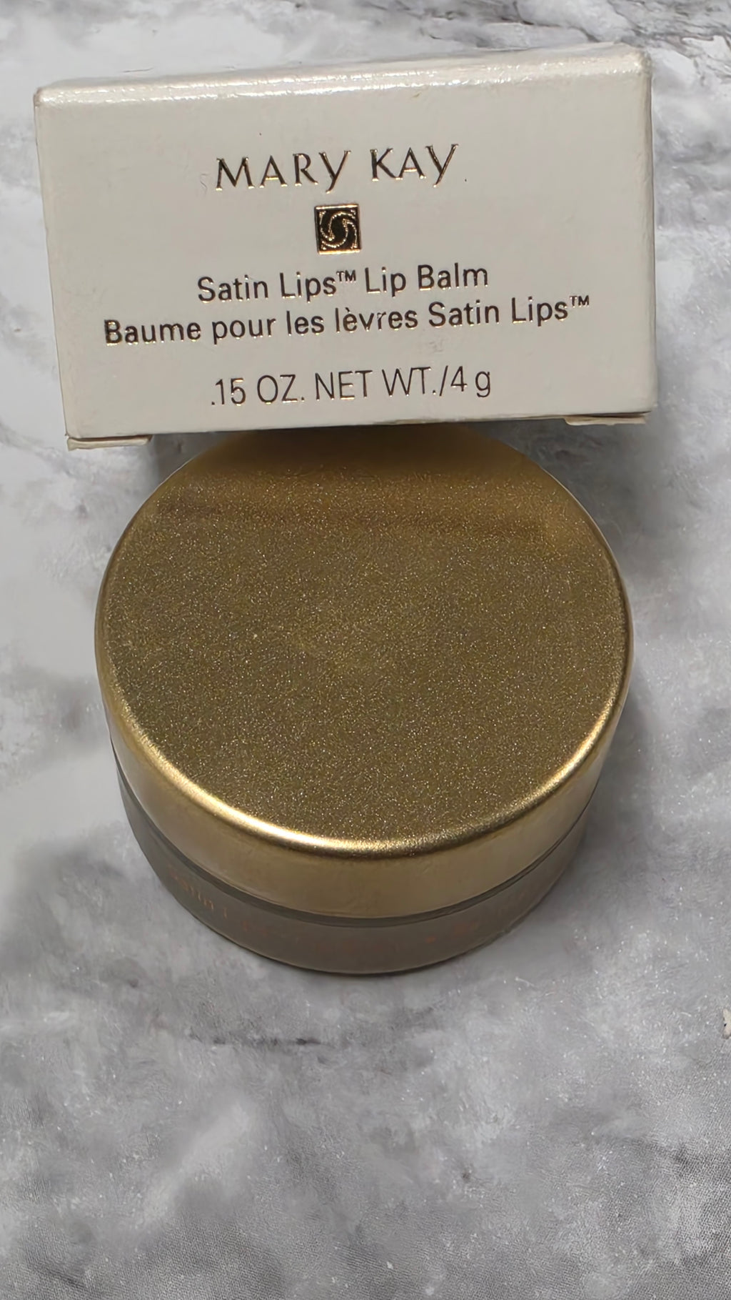 Actual stocked Mary Kay Satin Lips Lip Balm classic frosted jar with gold lid and original box